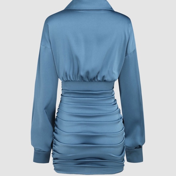 Cider • NWT Teal Satin Ruched Dress PTP 17”-20” - Picture 4 of 5